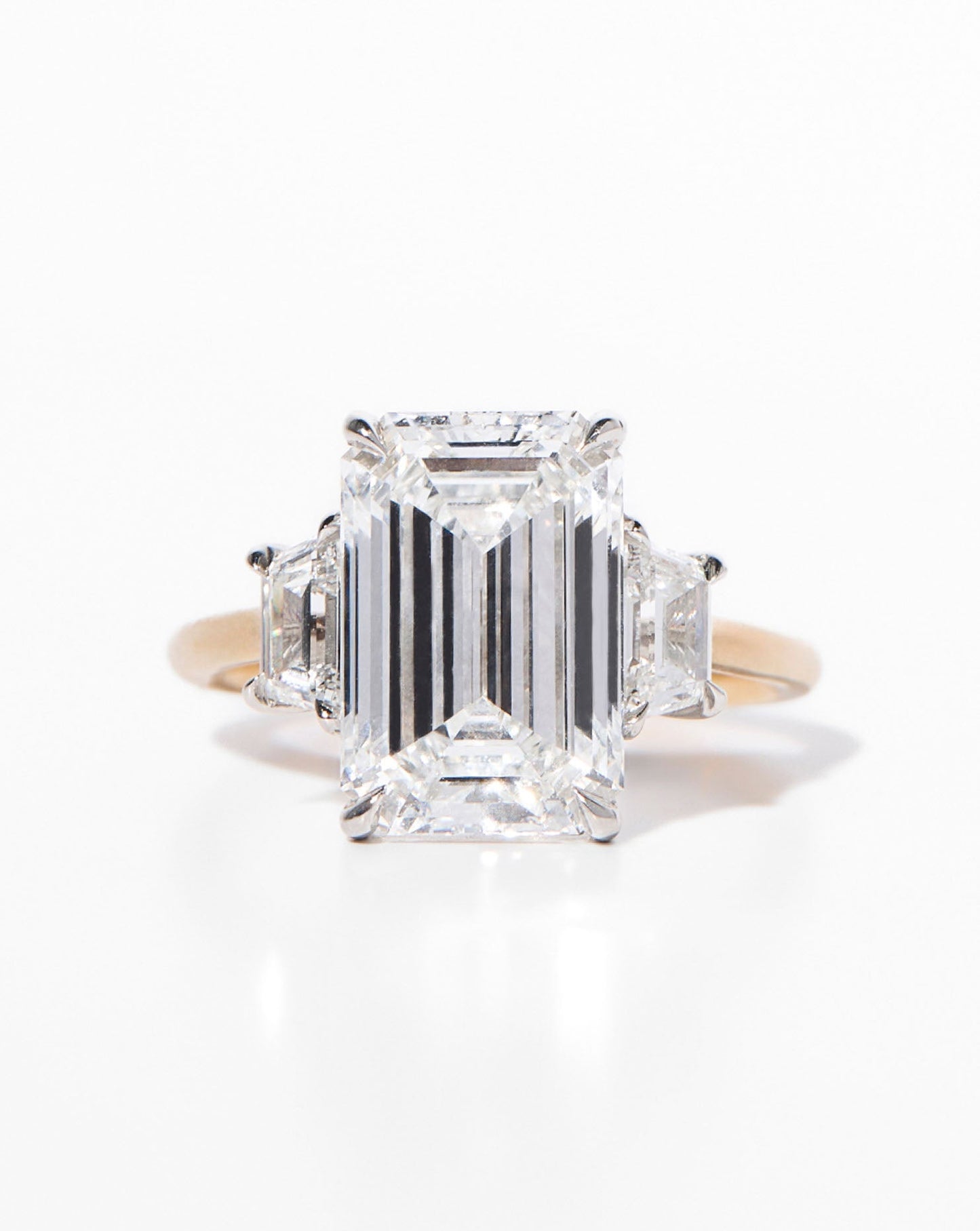 3.65 Emerald Lab Diamond in Whisper Thin® Three Stone with Trapezoids
