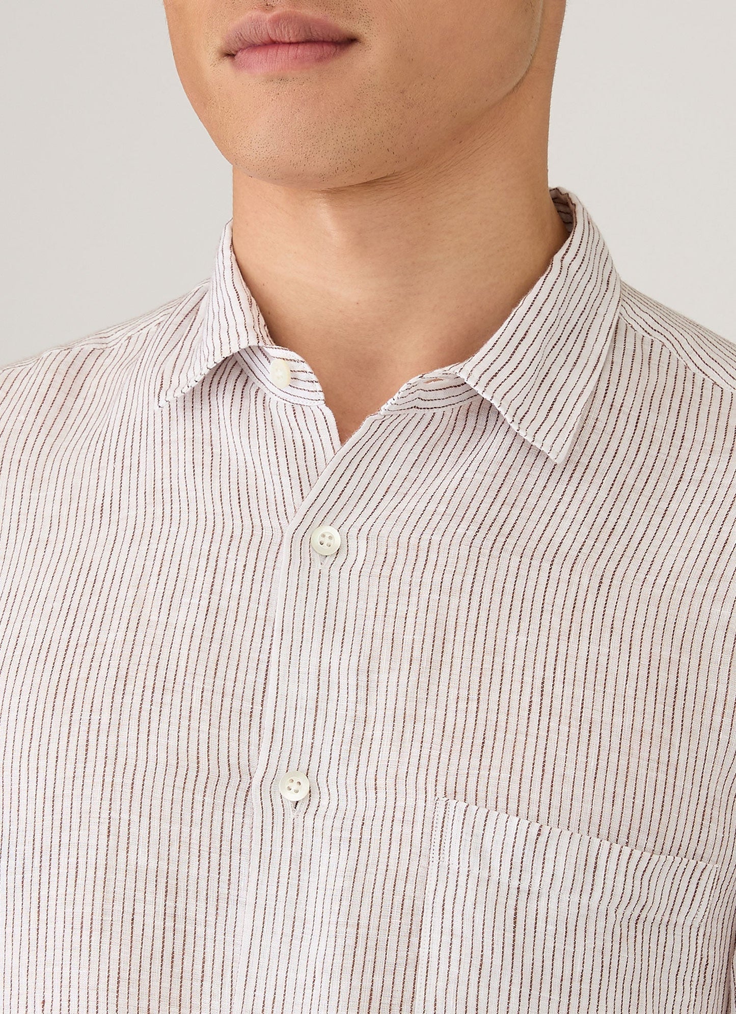 Mens Short Sleeve Linen Shirt In White Dark Chocolate Msht2119 Stok