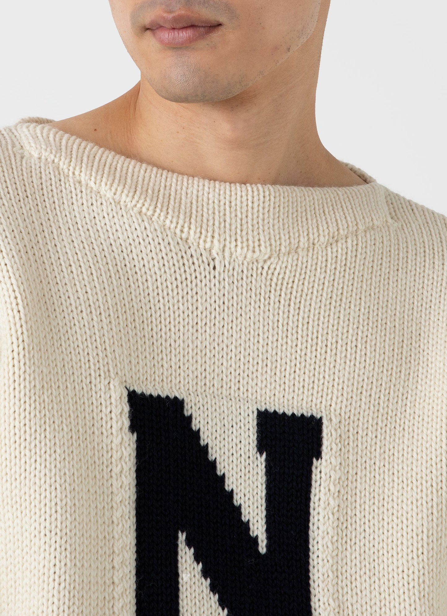 Mens Nigel Cabourn Wide Neck Crew In Ecru Ncmjum8262 Whcr