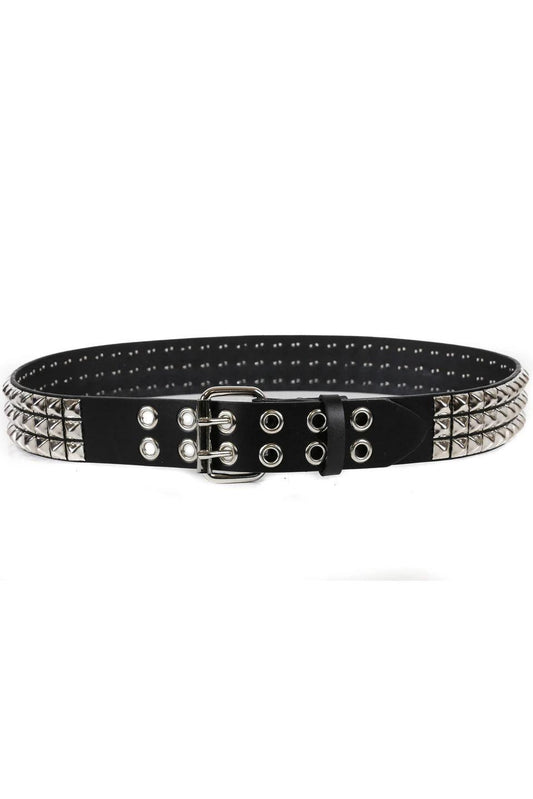 3 Rows Punk Pyramid Stud Belt [Double Eyelets]