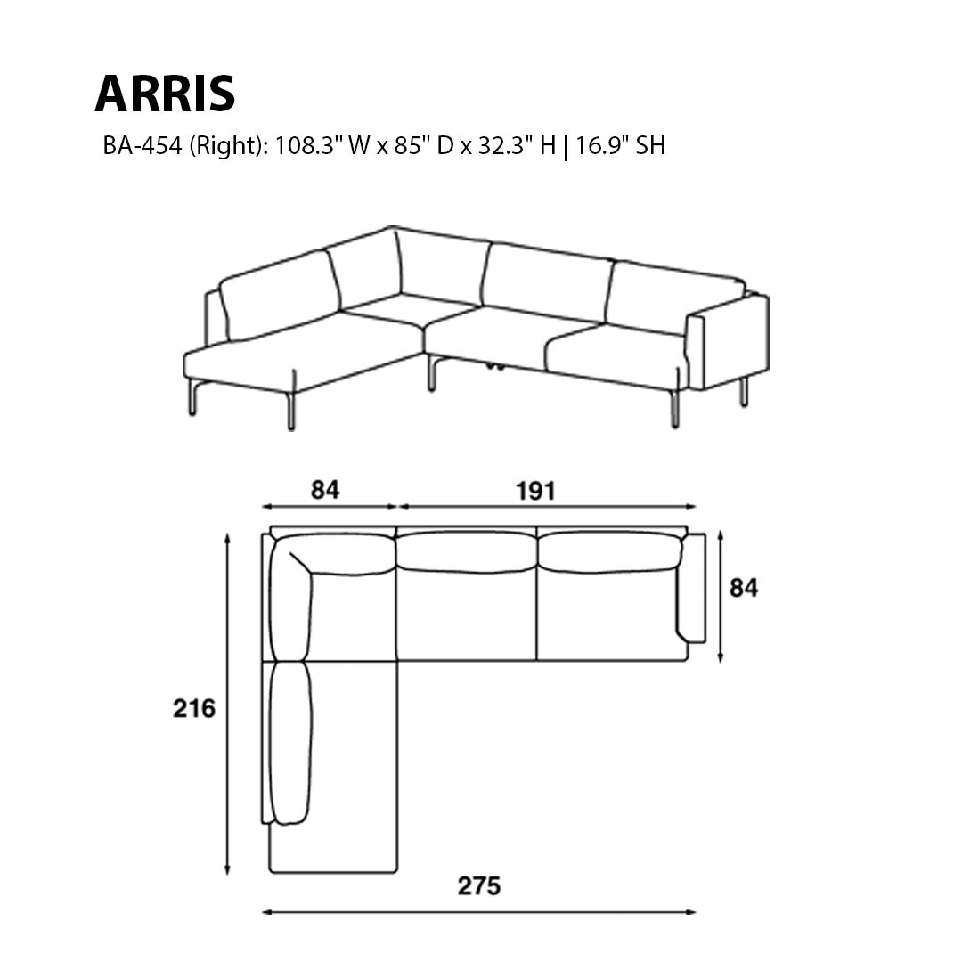 Arris Sofa - L-Shaped w/ Wide Arms (108.3" W)