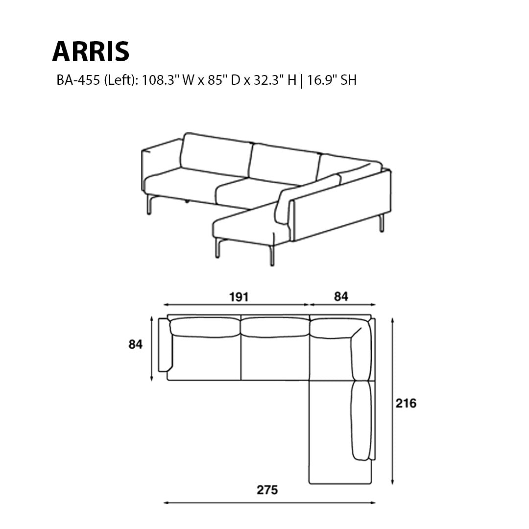 Arris Sofa - L-Shaped w/ Wide Arms (108.3" W)