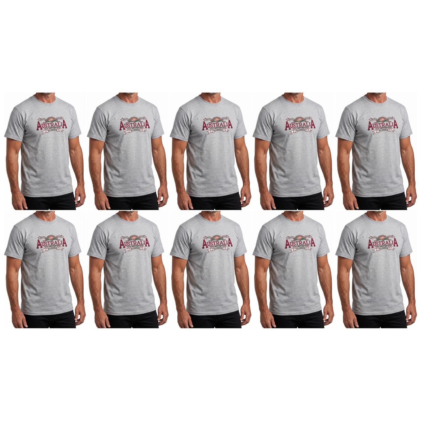 10X Adult Australian Wilderness Souvenir T Shirt Bulk Pack Grey 100 Cotton Tee Top