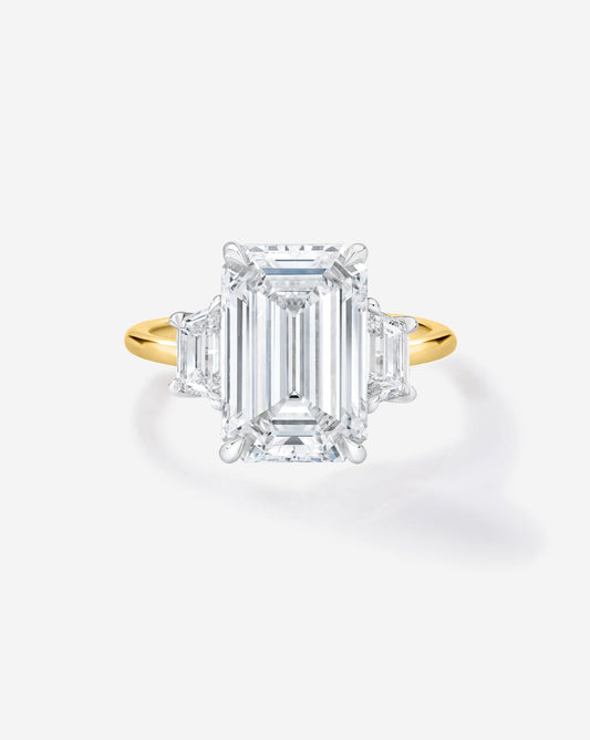 3.65 Emerald Lab Diamond in Whisper Thin® Three Stone with Trapezoids