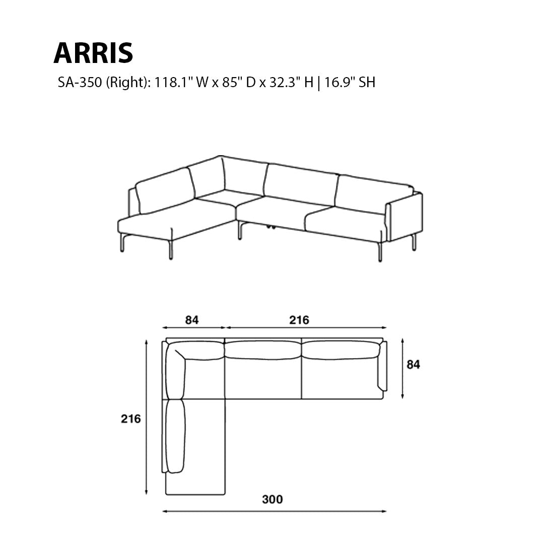 Arris Sofa - L-Shaped w/ Slender Arms (118.1" W)