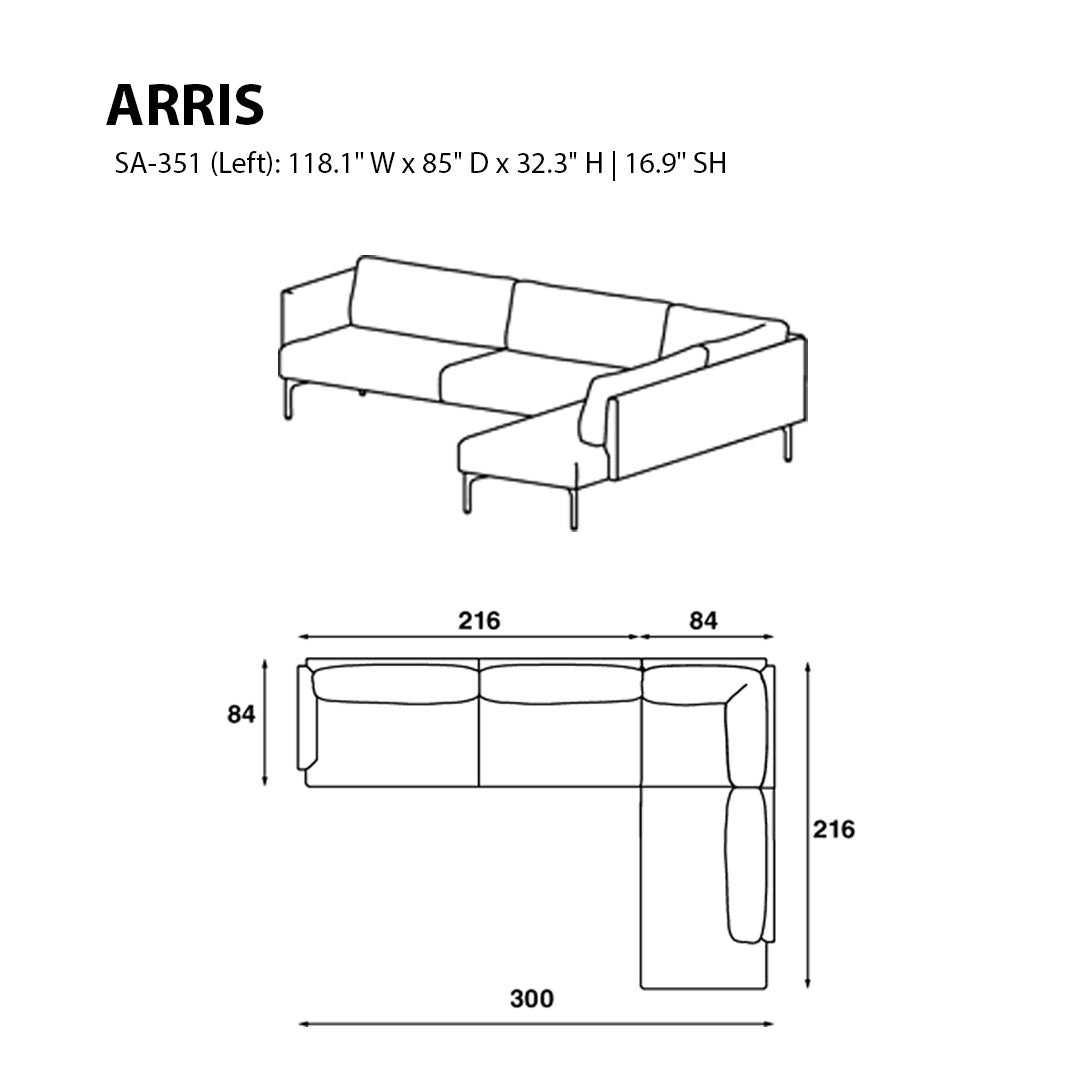 Arris Sofa - L-Shaped w/ Slender Arms (118.1" W)