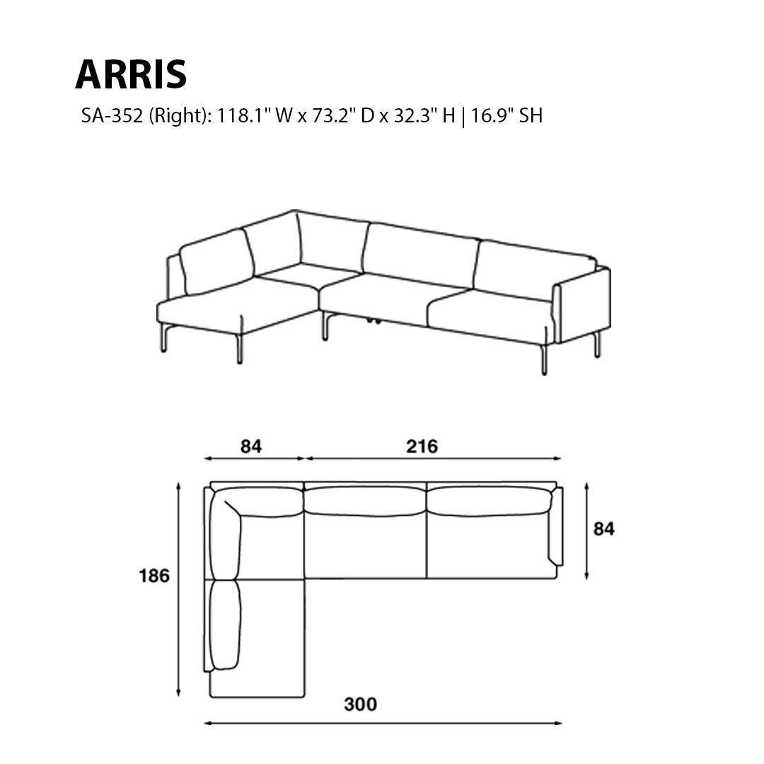 Arris Sofa - L-Shaped w/ Slender Arms (118.1" W)