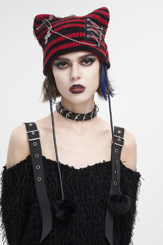 Bad Cat Beanie [BLACK/RED]