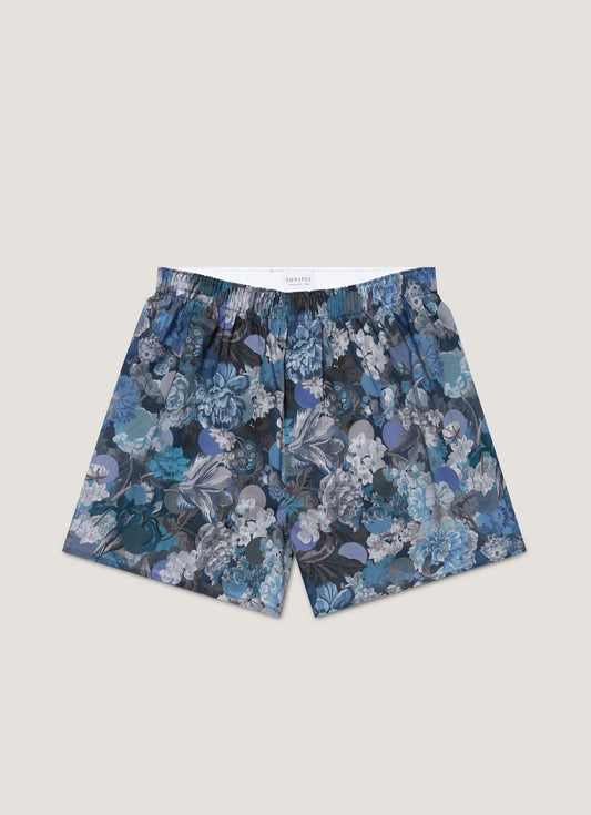 Mens Classic Boxer Shorts In Liberty Fabric In Frost Blue Floral Mbox4701L Buwy