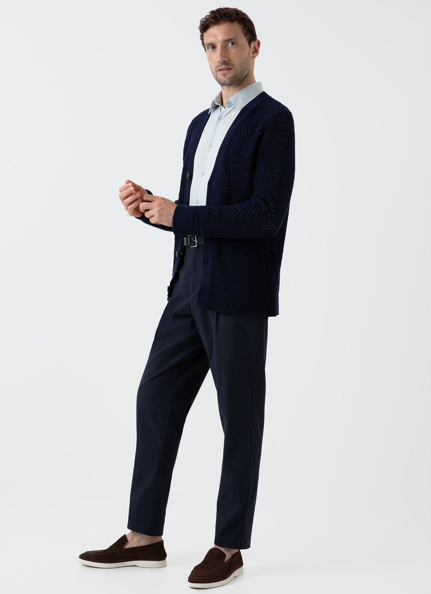 Mens Open Stitch Cardigan In Navy Mcar8236 Buaa