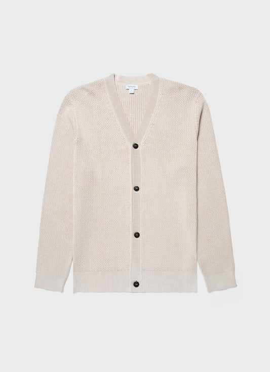 Mens Textured Knit Cardigan In Ecru Mcar8243 Whcr