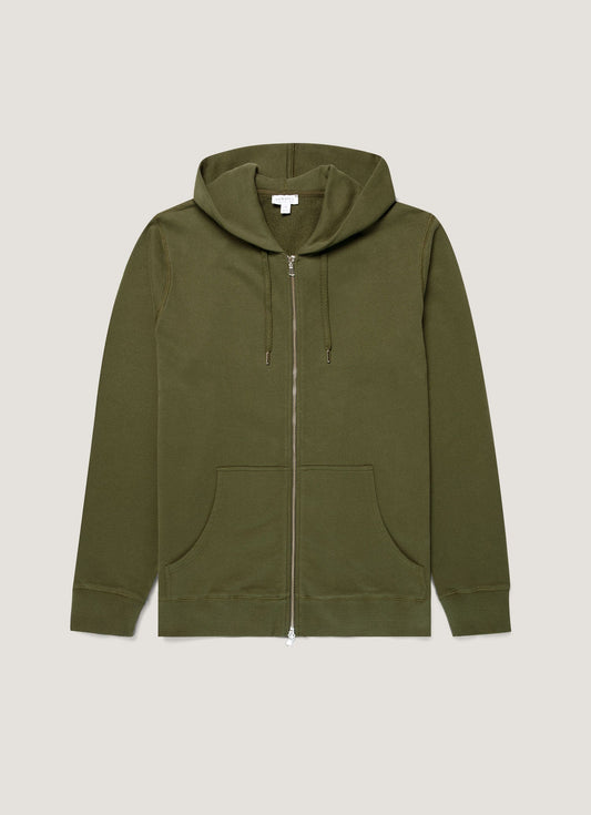 Mens Loopback Zip Hoodie In Deep Olive Mhod1517 Gniz