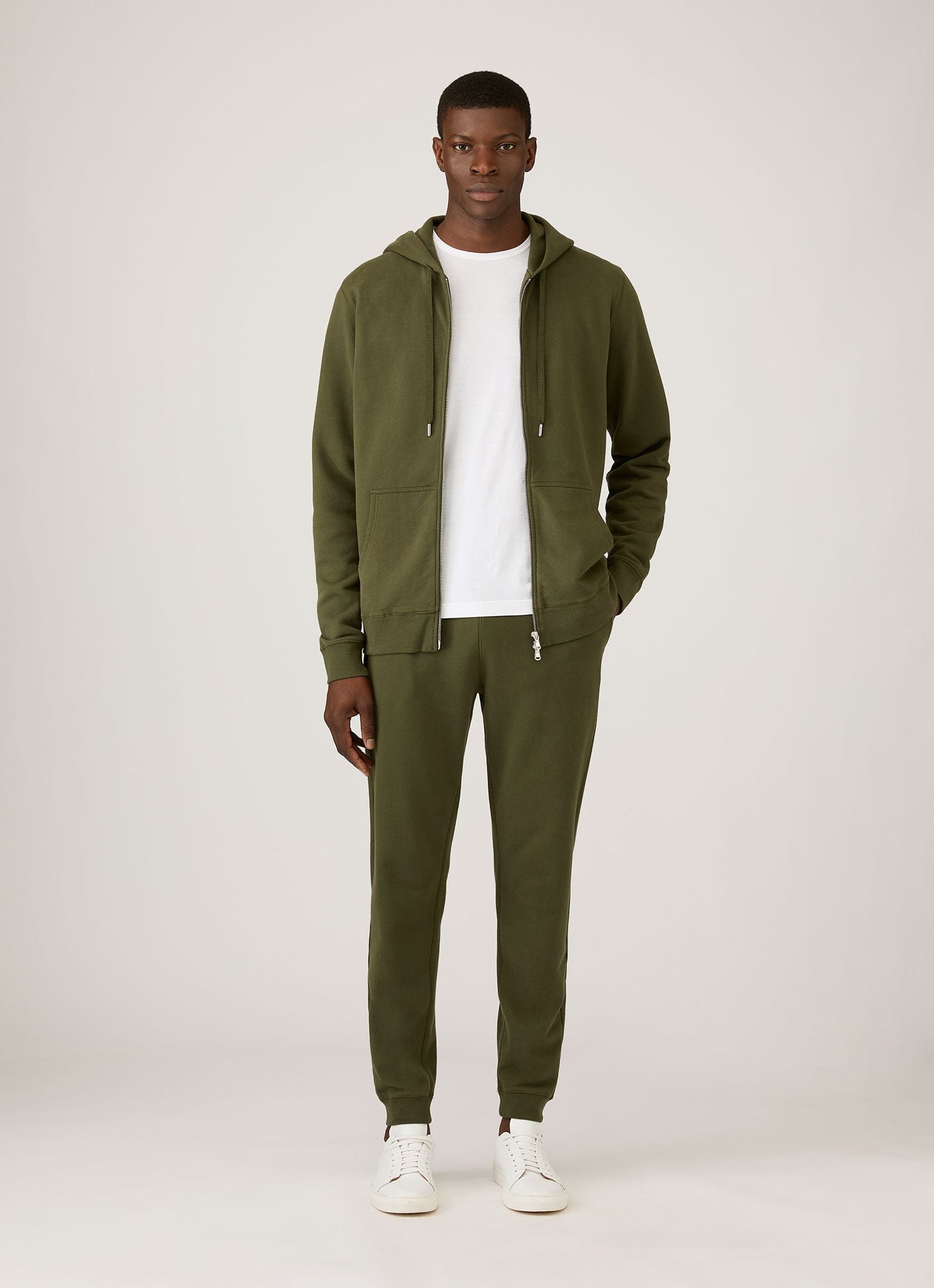 Mens Loopback Zip Hoodie In Deep Olive Mhod1517 Gniz