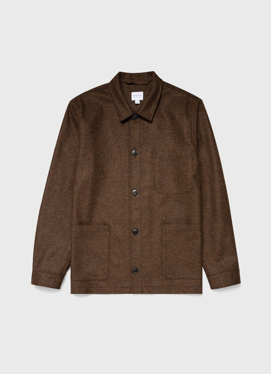 Mens Wool Herringbone Twin Pocket Jacket In Mid Brown Melange Mjac7065 Brek