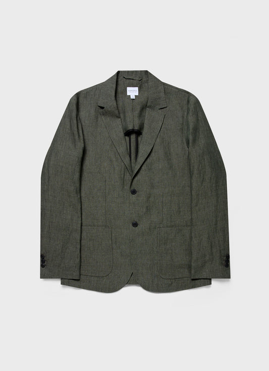 Mens Linen Unstructured Blazer In Light Khaki Mjac7075 Gnht