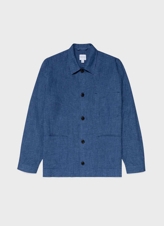 Mens Linen Twin Pocket Jacket In Blue Melange Mjac7099 Buht