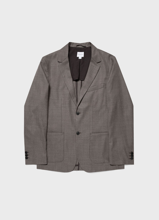Mens Travel Wool Blazer In Dark Stone Melange Mjac7137 Whhn