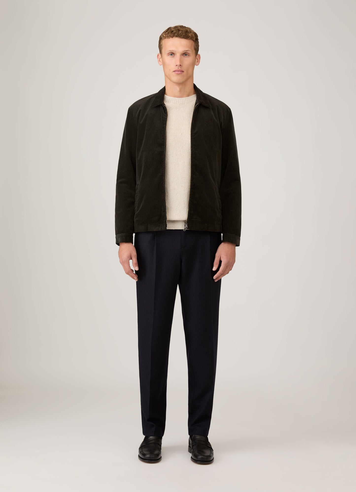 Mens Corduroy Harrington Jacket In Dark Green Mjac7195 Gnin