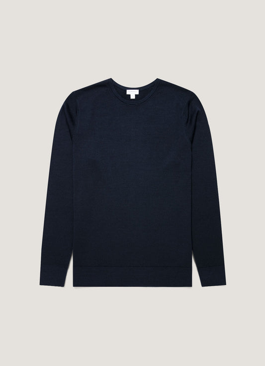 Mens Extra Fine Merino Crew Neck In Navy Mjum8058 Buaa