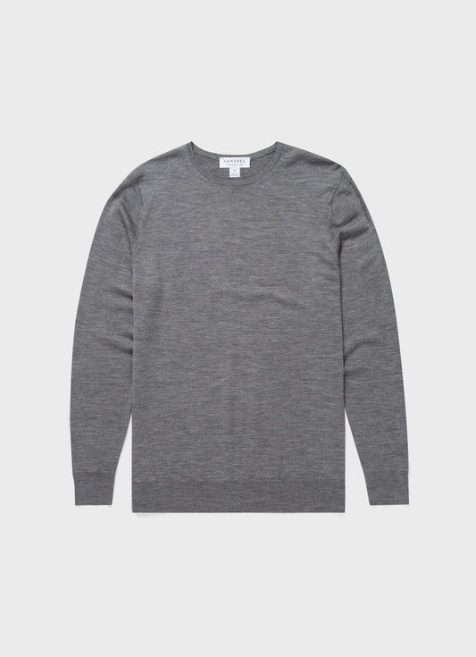 Mens Fine Merino Wool Jumper Grey Melange Mjum8058