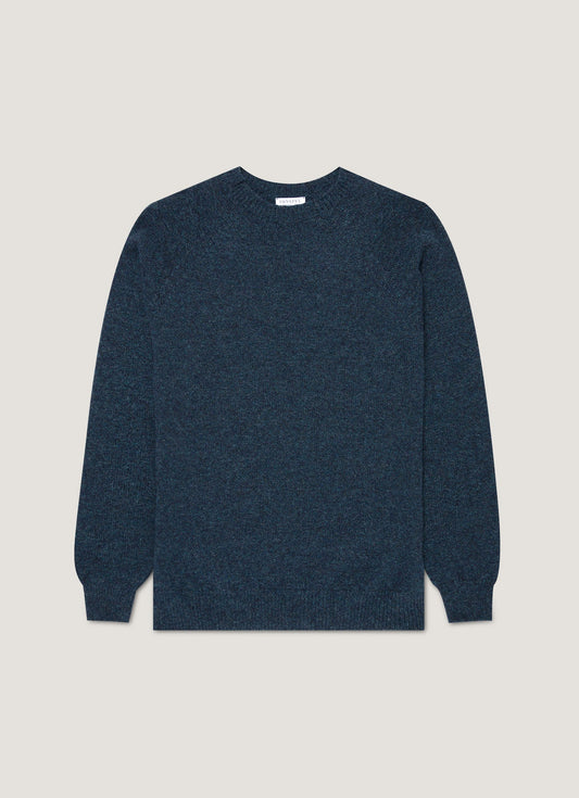 Mens Lambswool Crew Neck Jumper In Dark Petrol Twist Mjum8066 Gniv