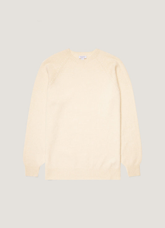 Mens Lambswool Crew Neck Jumper In Ecru Mjum8066 Whcr