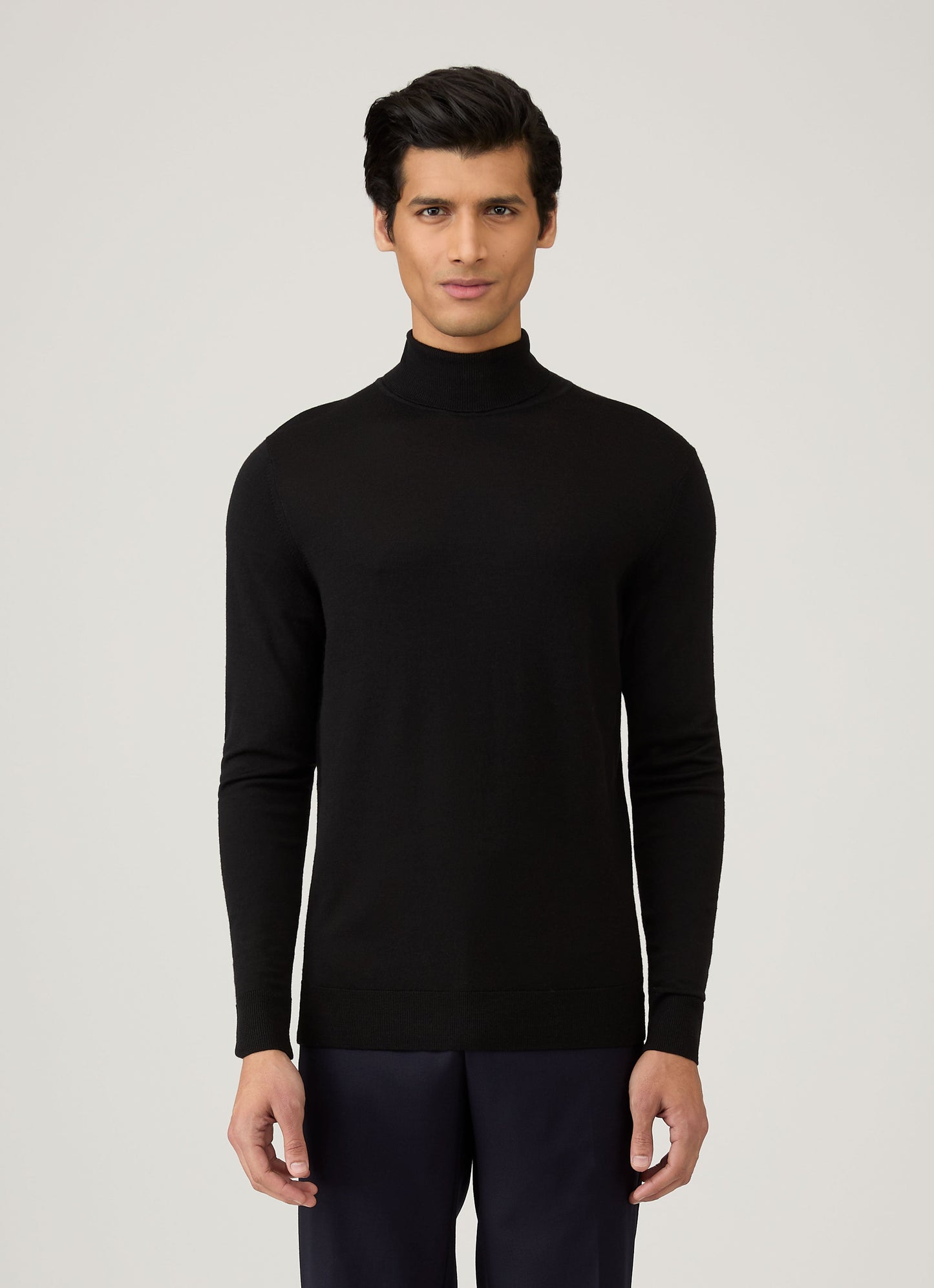 Mens Fine Merino Wool Roll Neck Jumper In Black