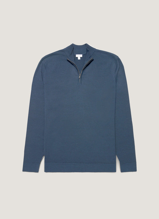 Mens Extra Fine Merino Zip Neck In Slate Blue Mjum8116 Buua