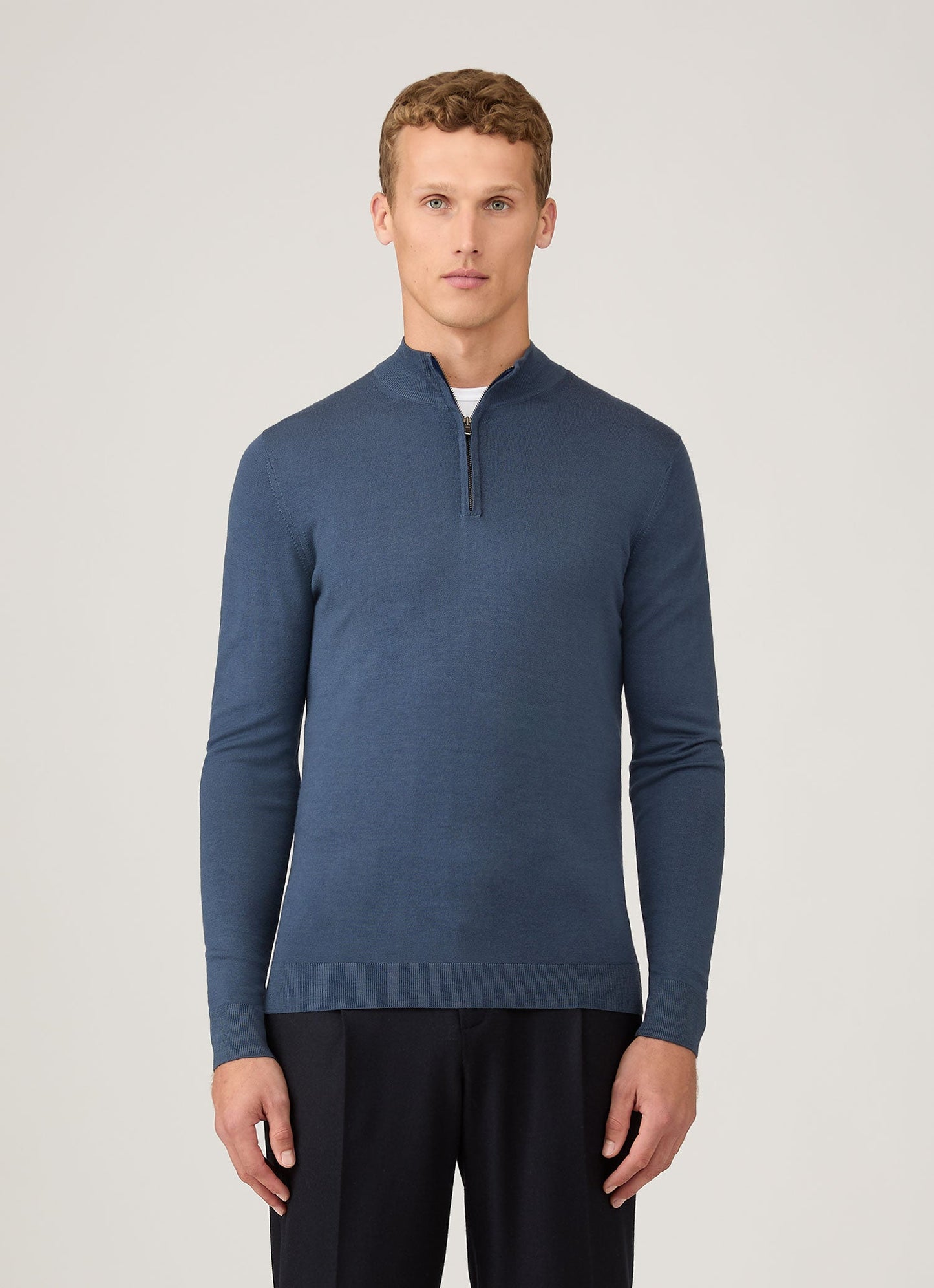 Mens Extra Fine Merino Zip Neck In Slate Blue Mjum8116 Buua