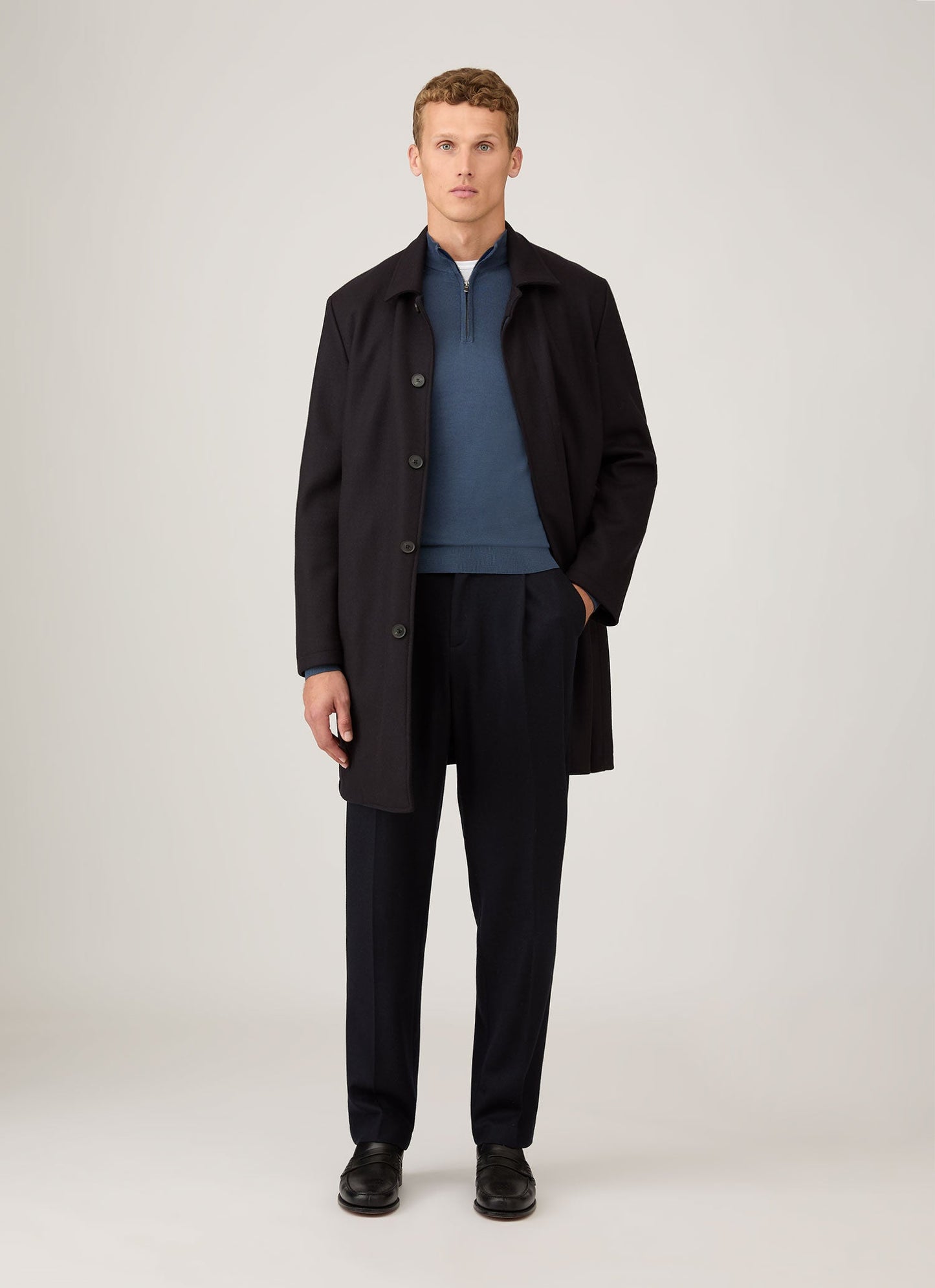 Mens Extra Fine Merino Zip Neck In Slate Blue Mjum8116 Buua