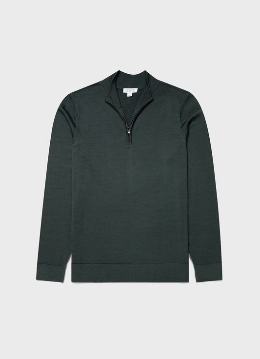 Mens Extra Fine Merino Zip Neck In Drill Green Mjum8116 Gnhv