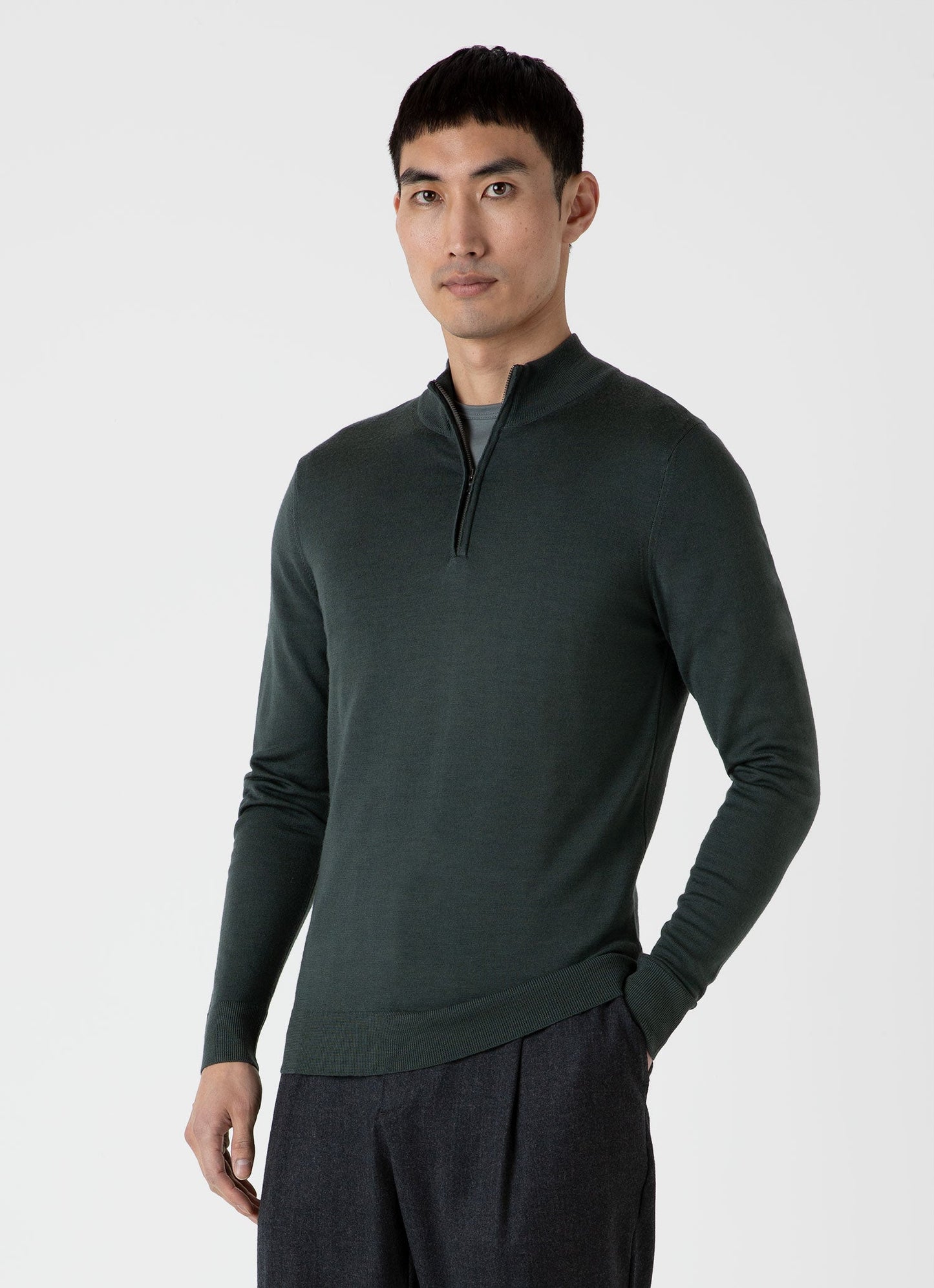 Mens Extra Fine Merino Zip Neck In Drill Green Mjum8116 Gnhv