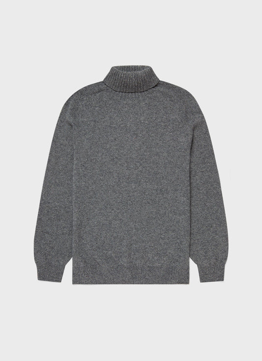 Mens Roll Neck Sweater In Mid Grey Melange