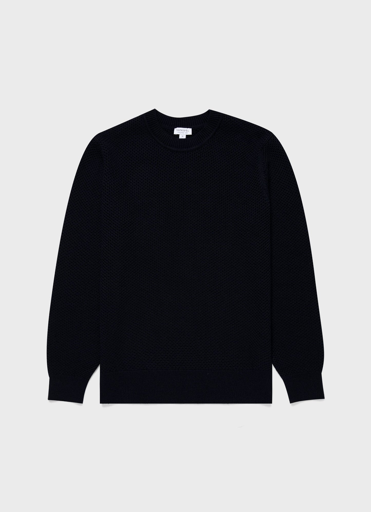 Mens Honeycomb Cotton Crew Neck Jumper In Navy Mjum8207 Buaa