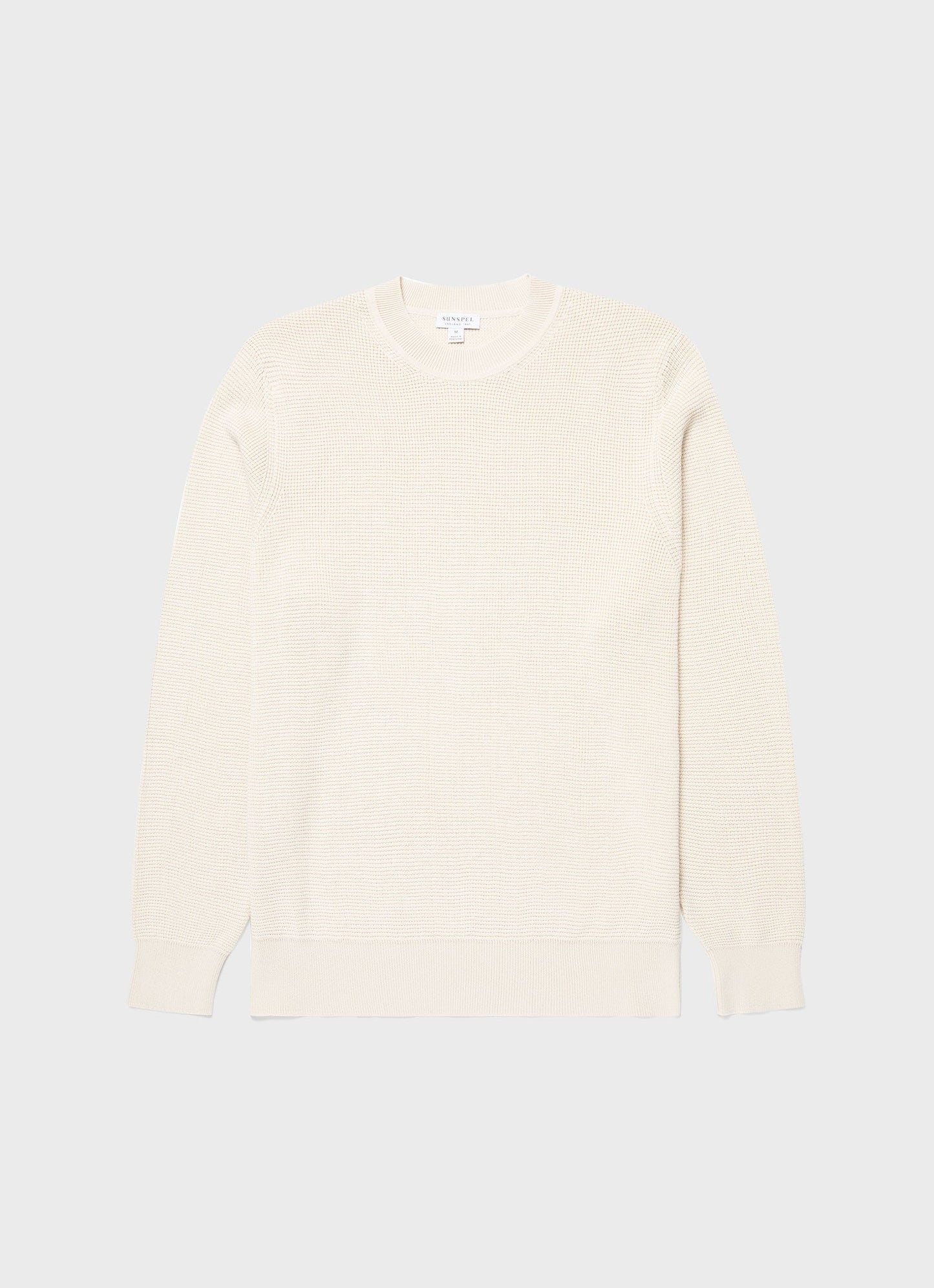 Mens Waffle Stitch Crew Neck Jumper In Ecru Mjum8231 Whcr
