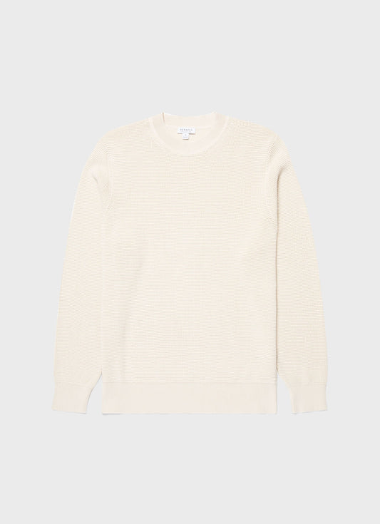 Mens Waffle Stitch Crew Neck Jumper In Ecru Mjum8231 Whcr