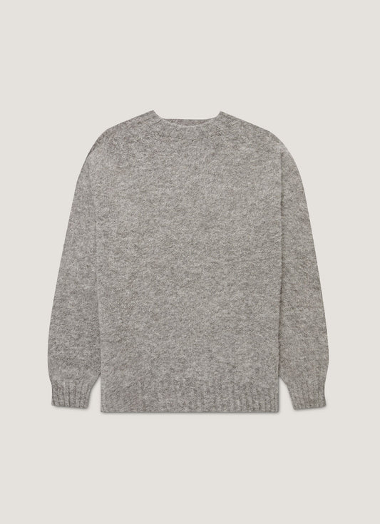 Mens Shetland Crew Neck Jumper In Mid Grey Melange Mjum8266 Gyak