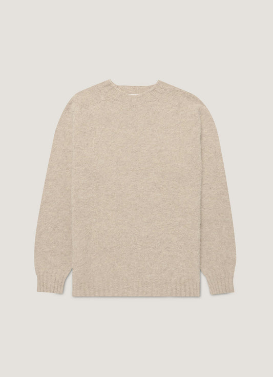 Mens Shetland Crew Neck Jumper In Oatmeal Melange Mjum8266 Whao