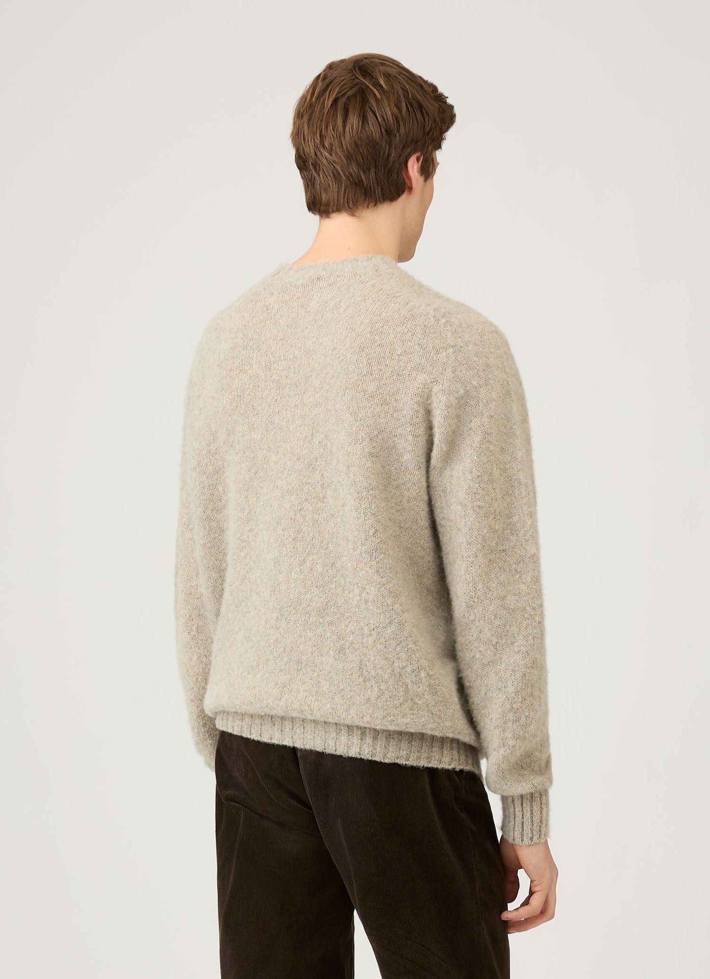 Mens Shetland Crew Neck Jumper In Oatmeal Melange Mjum8266 Whao