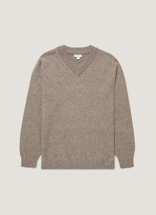 Mens Lambswool V Neck Jumper In Bark Mjum8294 Brgc