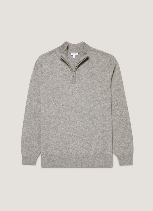 Mens Cashmere Half Zip Jumper In Grey Melange Mjum8299 Gyaa