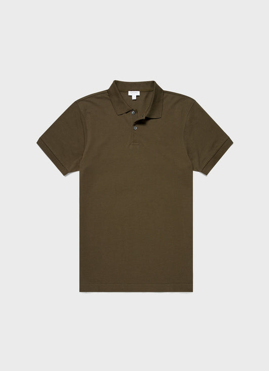 Mens Pique Polo Shirt In Dark Moss