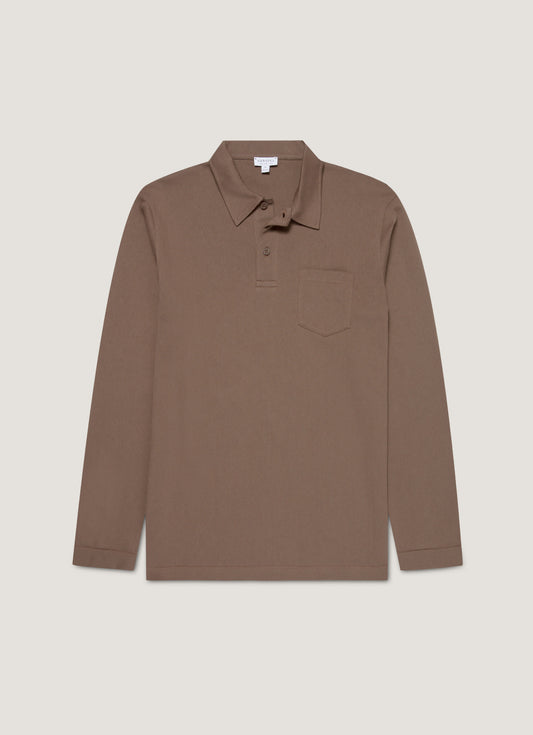 Mens Long Sleeve Riviera Polo Shirt In Bark Mpol1031 Brgc