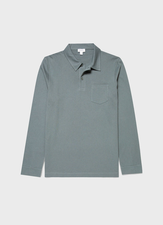 Mens Long Sleeve Riviera Polo Shirt In Smoke Green Mpol1031 Gnhp