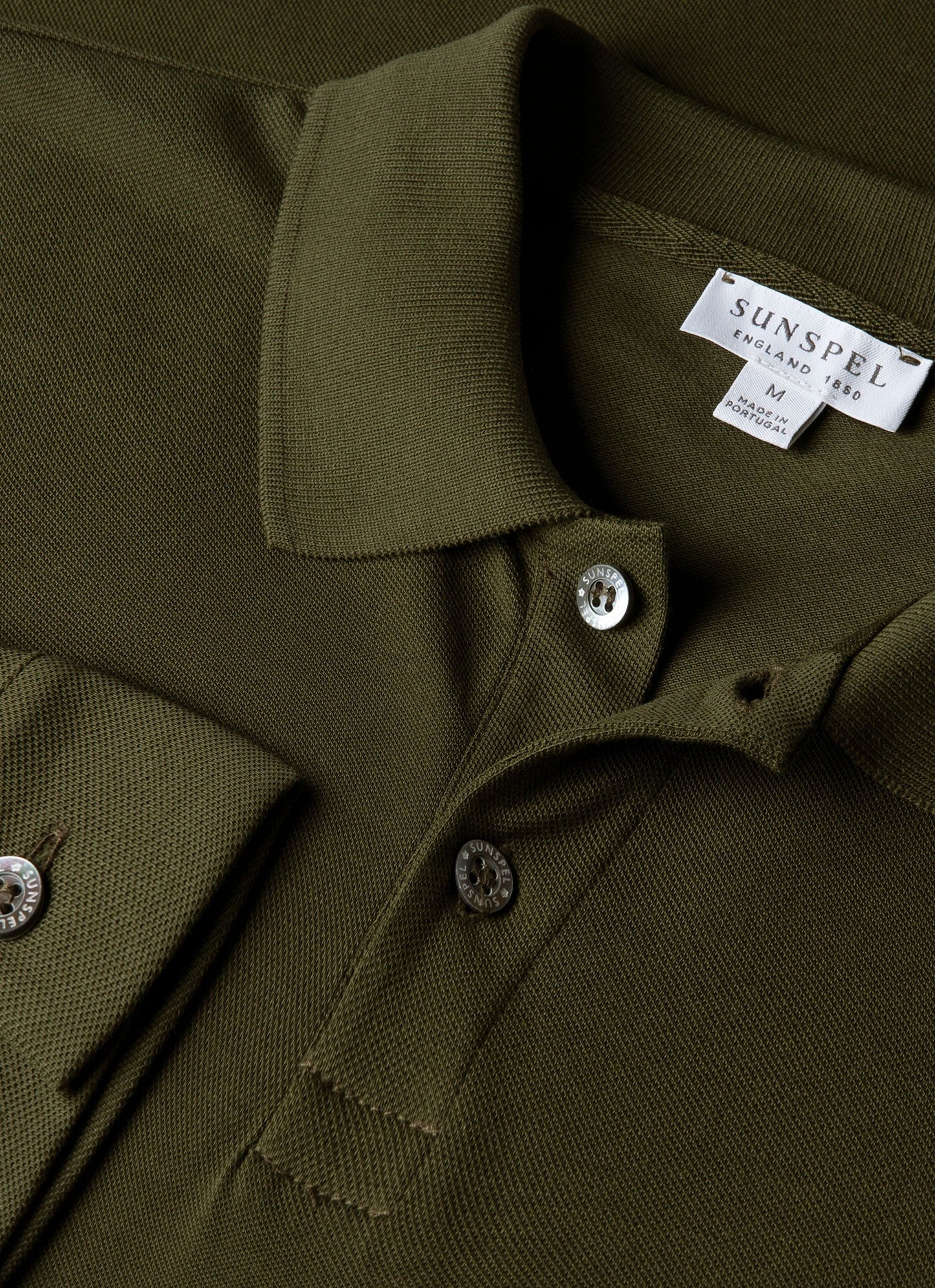 Mens Long Sleeve Pique Polo Shirt In Deep Olive Mpol1065 Gniz
