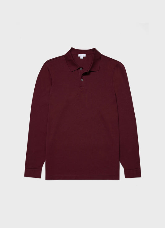 Mens Long Sleeve Pique Polo Shirt In Port Mpol1065 Rddu