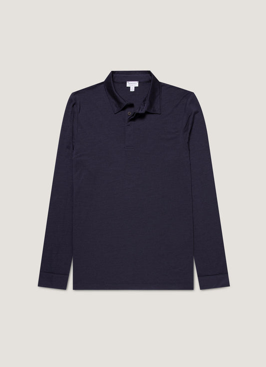 Mens Long Sleeve Ultrafine Merino Polo Shirt In Navy Mpol1075 Buaa