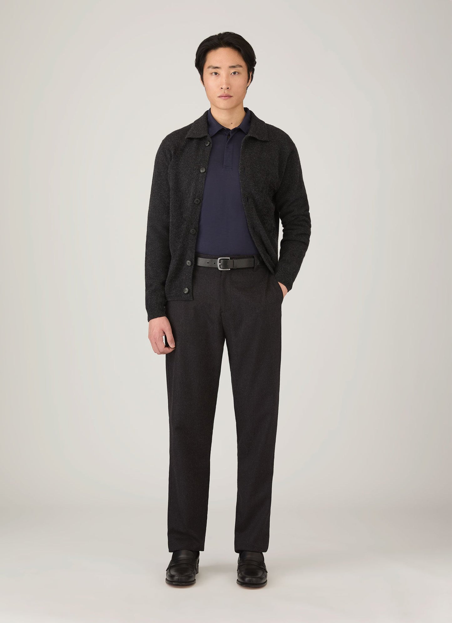 Mens Long Sleeve Ultrafine Merino Polo Shirt In Navy Mpol1075 Buaa