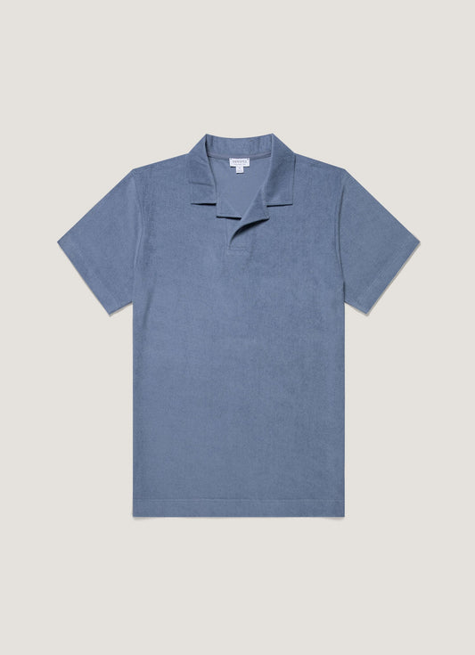 Mens Towelling Polo Shirt In Vintage Blue Mpol1574 Buwb