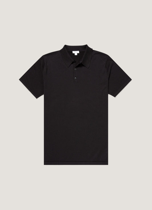 Mens Sea Island Cotton Knit Polo In Black